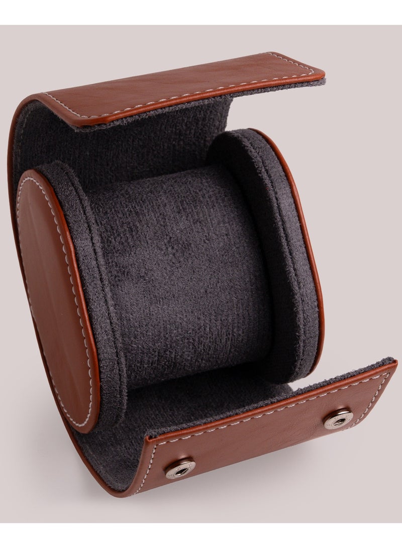 Clasico Luxury Heavy-Duty Leather Single Watch Travel Case Brown – Premium Watch Roll with Suede Interior, Secure Clip Lock & Cushioned Protection for Luxury Watches - Image 2